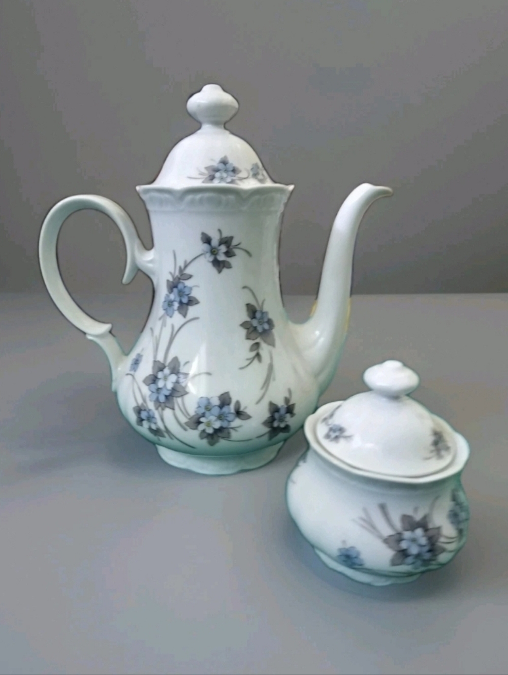Mitterteich Bavaria Vintage Forget-Me-Not Floral Lidded Tea Pot & Sugar Bowl